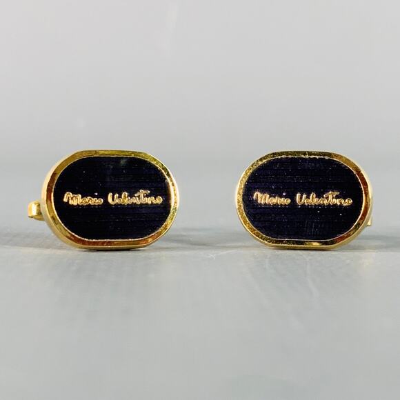MARIO VALENTINO Vintage Purple Gold Tone Signature Metal Cuff Links - Picture 1 of 3